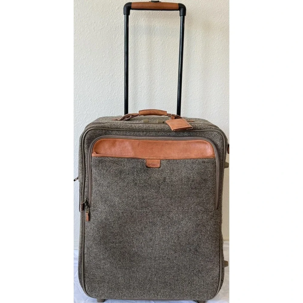 Vintage Hartmann Tweed Leather Rolling Suitcase 2 Wheeled Carry On Bag 22